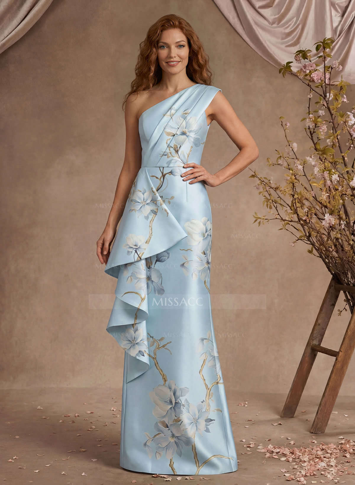 Sheath/Column One-Shoulder Sleeveless Floor-Length Satin Mother Of The Bride Dresses With Ruffle/Flowers