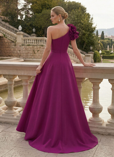 Elegant Jumpsuit/Pantsuit One-Shoulder Sleeveless Sweep Train Elastic Satin Mother Of The Bride Dresses With Flower