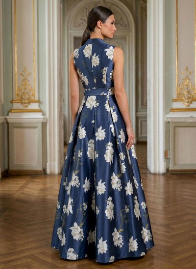 A-Line V-Neck Sleeveless Floor-Length Satin Mother Of The Bride Dresses With Sash/Flower(s)