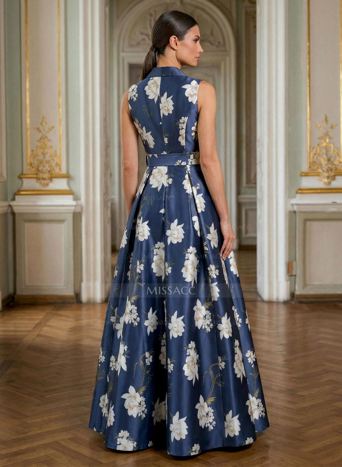 A-Line V-Neck Sleeveless Floor-Length Satin Mother Of The Bride Dresses With Sash/Flower(s)