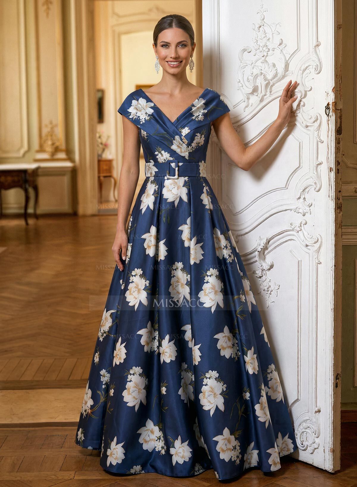 Floor-Length A-Line V-Neck Sleeveless Satin Mother Of The Bride Dresses With Sash/Flower(s)