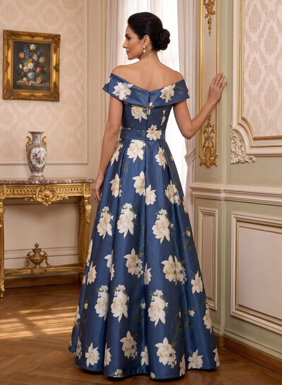 Floor-Length A-Line V-Neck Sleeveless Satin Mother Of The Bride Dresses With Floral-Print/Sash