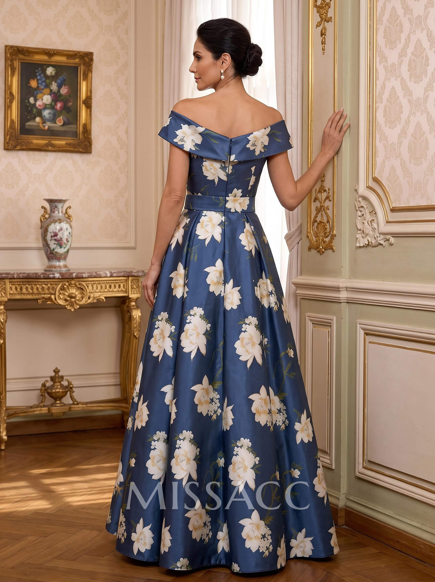 Floor-Length A-Line V-Neck Sleeveless Satin Mother Of The Bride Dresses With Floral-Print/Sash Floor-Length A-Line V-Neck Sleeveless Satin Mother Of The Bride Dresses With Floral-Print/Sash