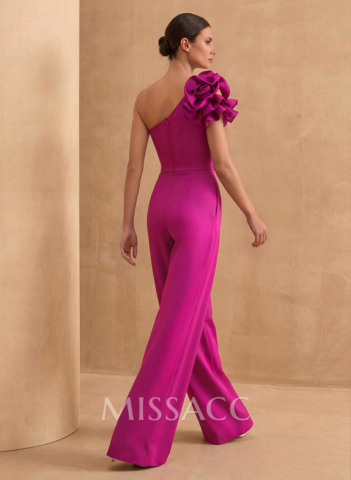 Jumpsuit/Pantsuit One-Shoulder Sleeveless Floor-Length Matte Satin Mother Of The Bride Dresses With Flower(s)