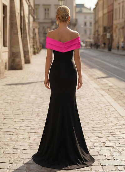Trumpet/Mermaid Off-The-Shoulder Sweep Train Satin/Silk Like Satin/Elastic Satin Mother Of The Bride Dresses With High Split