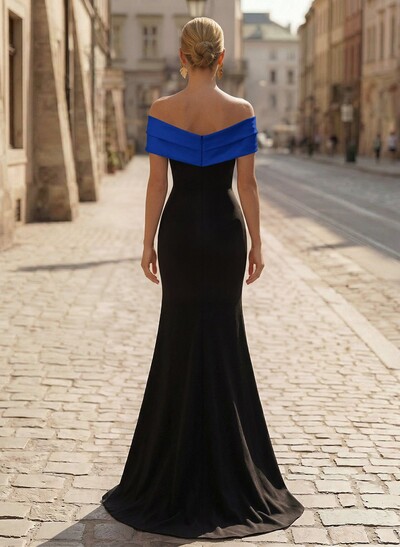 Trumpet/Mermaid Off-The-Shoulder Sweep Train Satin/Silk Like Satin/Elastic Satin Mother Of The Bride Dresses With High Split