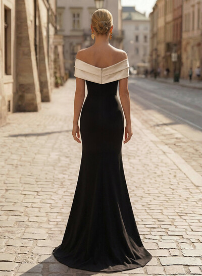 Trumpet/Mermaid Off-The-Shoulder Sweep Train Satin/Silk Like Satin/Elastic Satin Mother Of The Bride Dresses With High Split