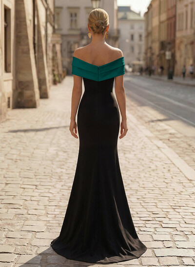 Trumpet/Mermaid Off-The-Shoulder Sweep Train Satin/Silk Like Satin/Elastic Satin Mother Of The Bride Dresses With High Split