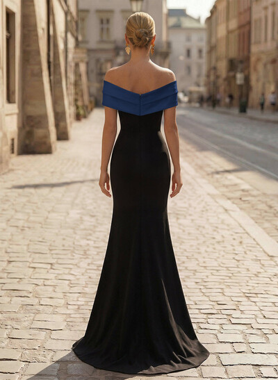 Trumpet/Mermaid Off-The-Shoulder Sweep Train Satin/Silk Like Satin/Elastic Satin Mother Of The Bride Dresses With High Split