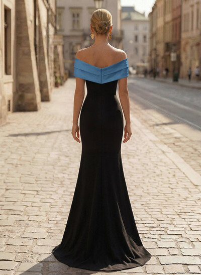 Trumpet/Mermaid Off-The-Shoulder Sweep Train Satin/Silk Like Satin/Elastic Satin Mother Of The Bride Dresses With High Split