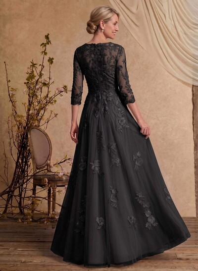 A-Line V-Neck 3/4 Sleeves Floor-Length Composite Wire Chiffon/Lace Mother Of The Bride Dresses With Lace