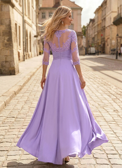 Jumpsuit/Pantsuit Scoop Neck 3/4 Sleeves Floor-Length Crepe Satin Mother Of The Bride Dresses With Lace/Overskirt Dress