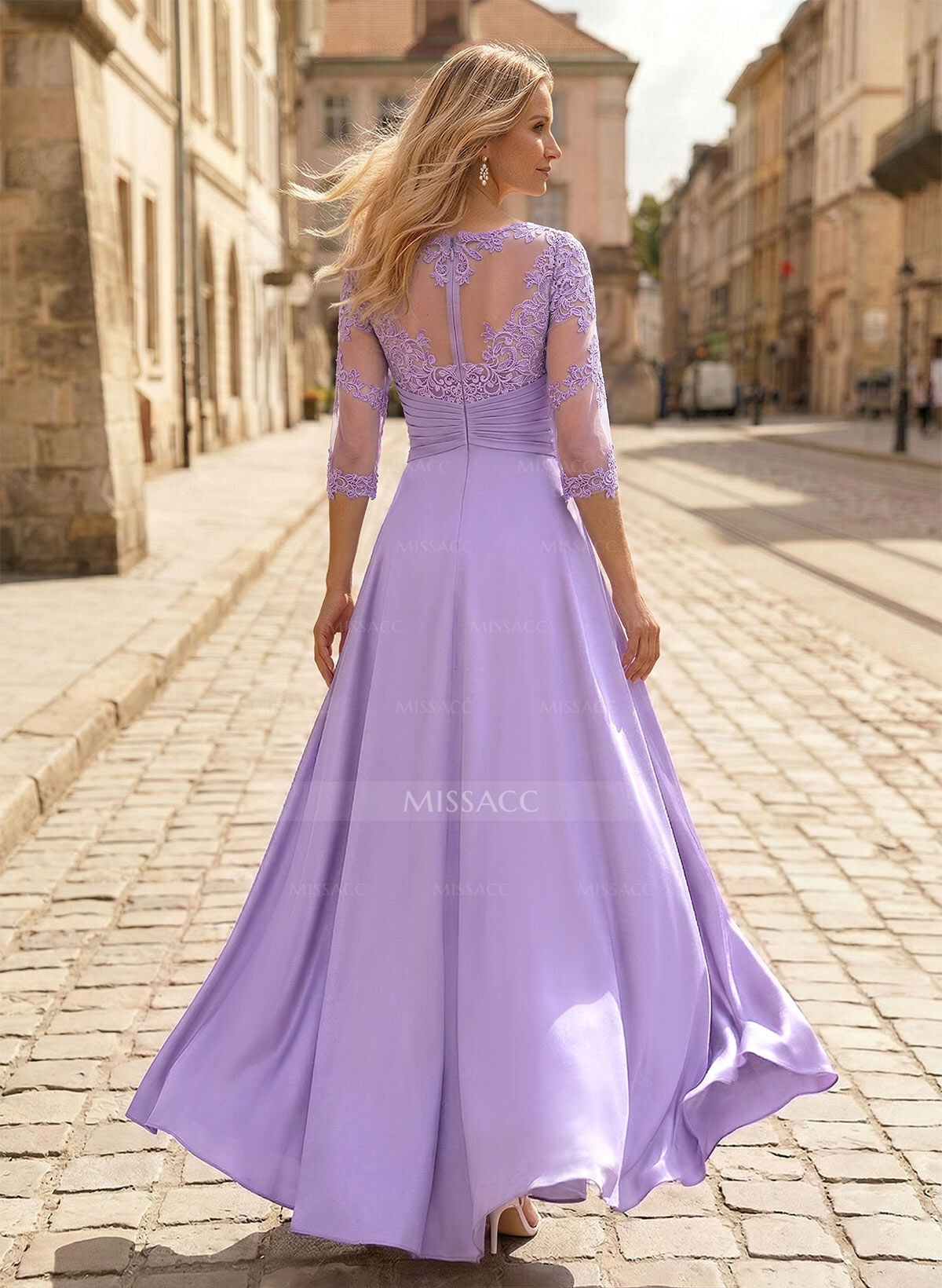 Jumpsuit/Pantsuit Scoop Neck 3/4 Sleeves Floor-Length Crepe Satin Mother Of The Bride Dresses With Lace/Overskirt Dress