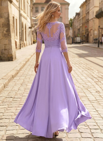 Jumpsuit/Pantsuit Scoop Neck 3/4 Sleeves Floor-Length Crepe Satin Mother Of The Bride Dresses With Lace/Overskirt Dress