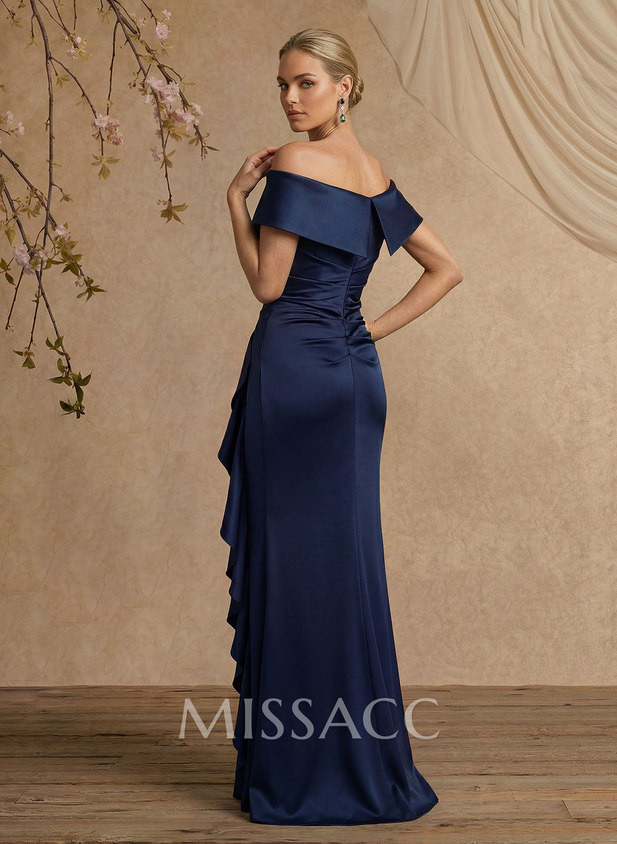 Trumpet/Mermaid Off-The-Shoulder Floor-Length Crepe Satin Mother Of The Bride Dresses With Ruffle Trumpet/Mermaid Off-The-Shoulder Floor-Length Crepe Satin Mother Of The Bride Dresses With Ruffle