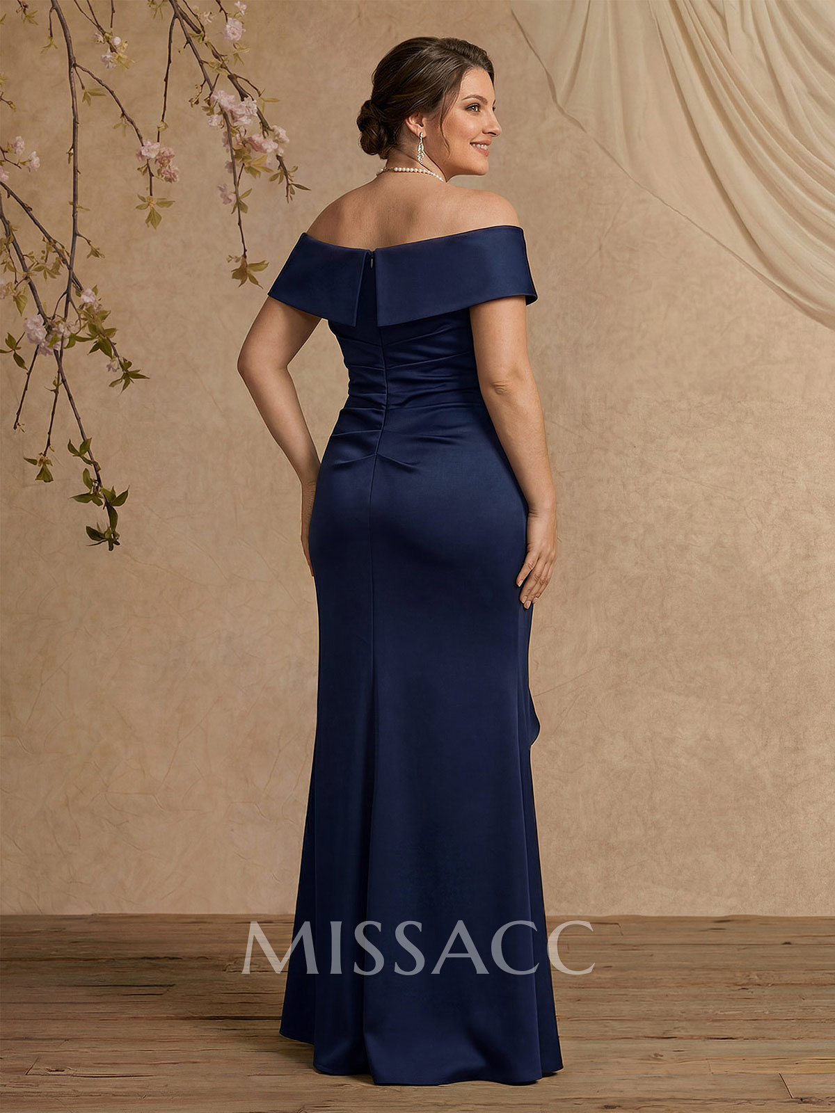 Trumpet/Mermaid Off-The-Shoulder Floor-Length Crepe Satin Mother Of The Bride Dresses With Ruffle Trumpet/Mermaid Off-The-Shoulder Floor-Length Crepe Satin Mother Of The Bride Dresses With Ruffle