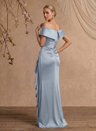 Trumpet/Mermaid Off-The-Shoulder Floor-Length Crepe Satin Mother Of The Bride Dresses With Ruffle