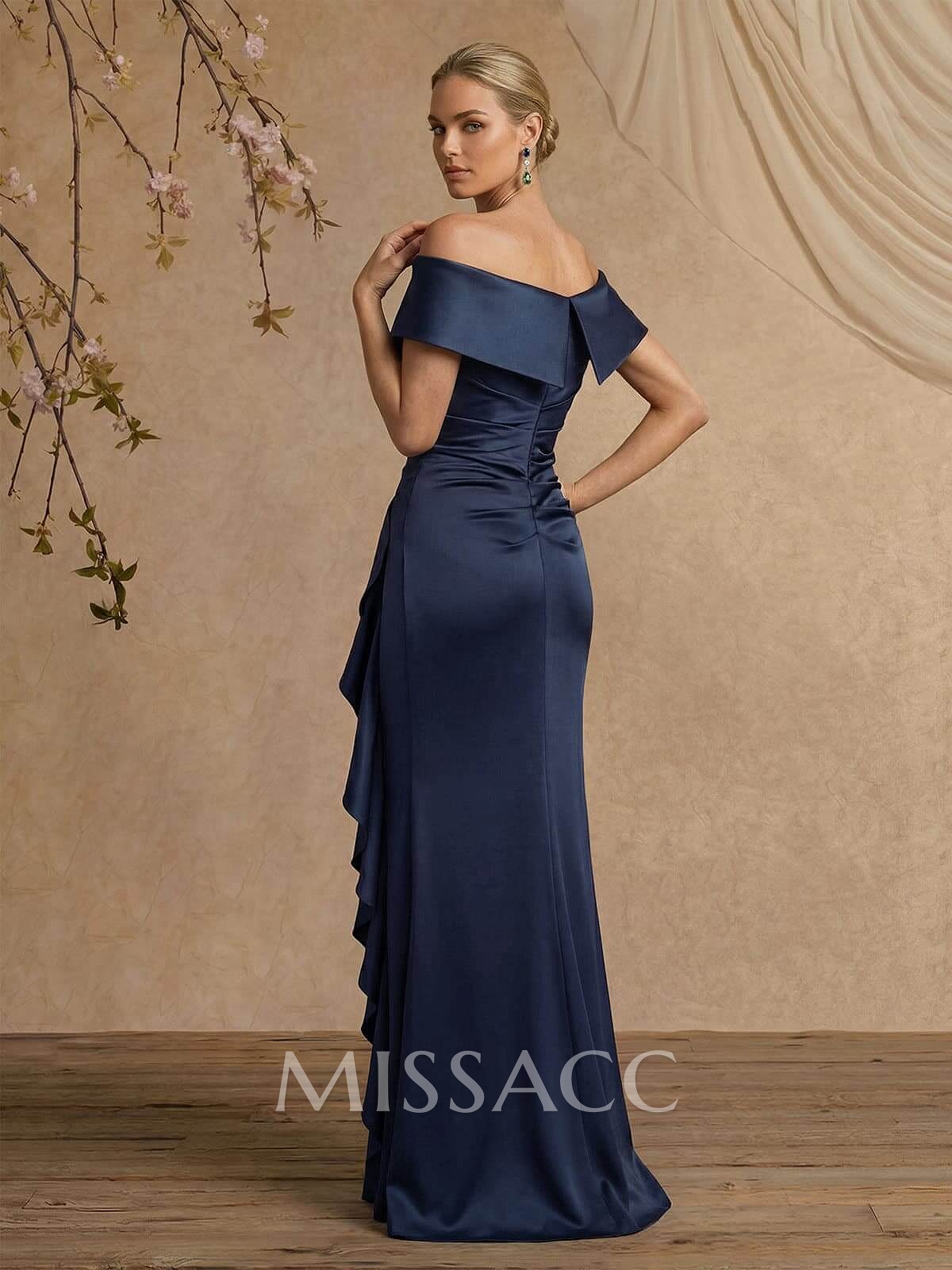 Trumpet/Mermaid Off-The-Shoulder Floor-Length Crepe Satin Mother Of The Bride Dresses With Ruffle Trumpet/Mermaid Off-The-Shoulder Floor-Length Crepe Satin Mother Of The Bride Dresses With Ruffle