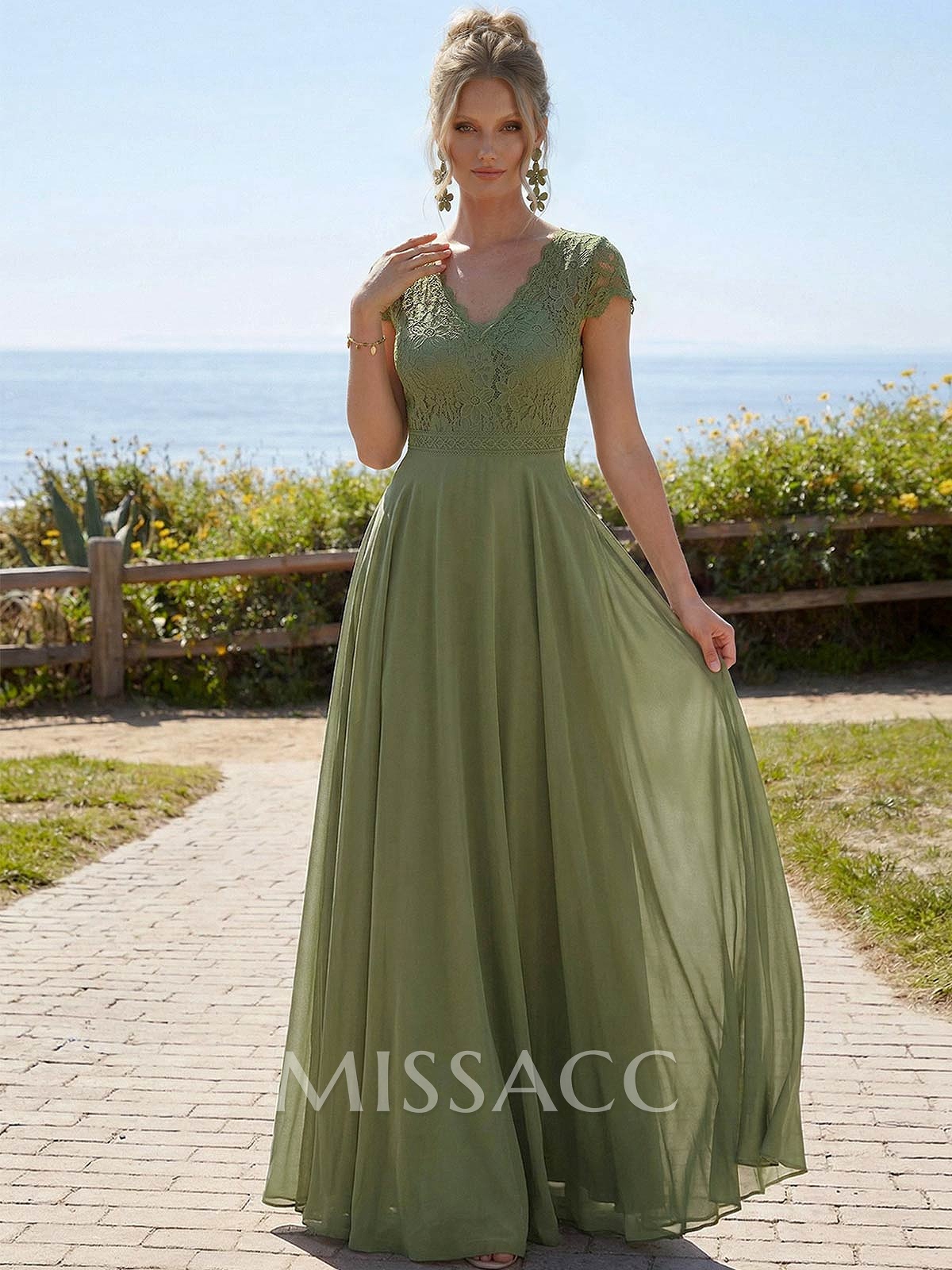 A-Line V-Neck Short Sleeves Floor-Length Chiffon/Lace Mother Of The Bride Dresses With Lace A-Line V-Neck Short Sleeves Floor-Length Chiffon/Lace Mother Of The Bride Dresses With Lace