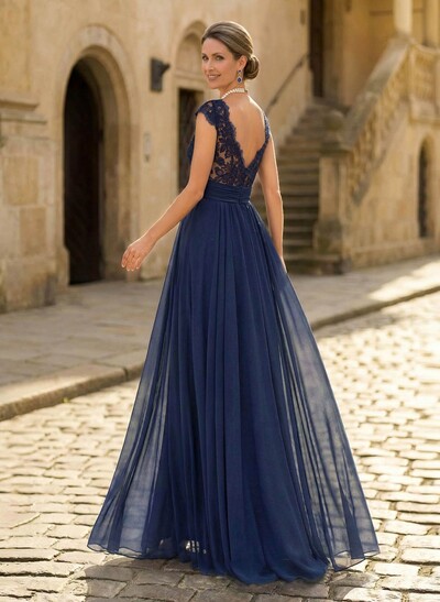A-Line V-Neck Floor-Length Chiffon/Lace Mother Of The Bride Dresses With Lace/High Split