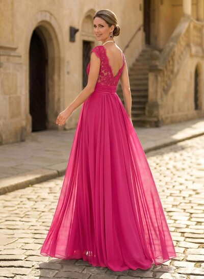A-Line V-Neck Floor-Length Chiffon/Lace Mother Of The Bride Dresses With Lace/High Split