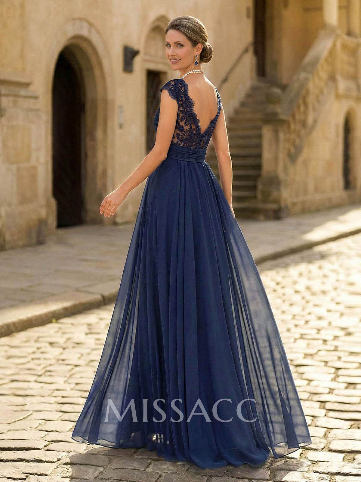 A-Line V-Neck Floor-Length Chiffon/Lace Mother Of The Bride Dresses With Lace/High Split