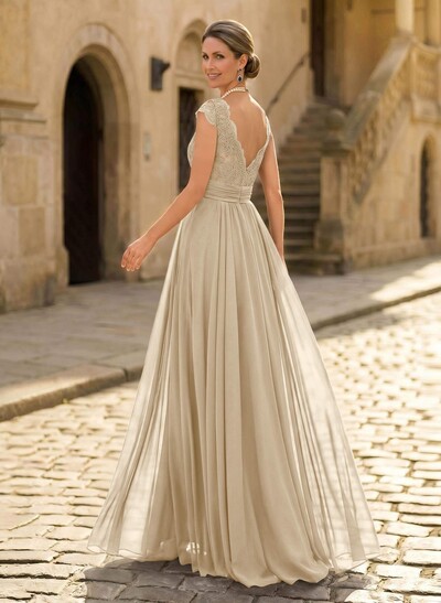 A-Line V-Neck Floor-Length Chiffon/Lace Mother Of The Bride Dresses With Lace/High Split