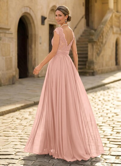 A-Line V-Neck Floor-Length Chiffon/Lace Mother Of The Bride Dresses With Lace/High Split
