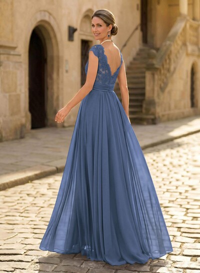 A-Line V-Neck Floor-Length Chiffon/Lace Mother Of The Bride Dresses With Lace/High Split
