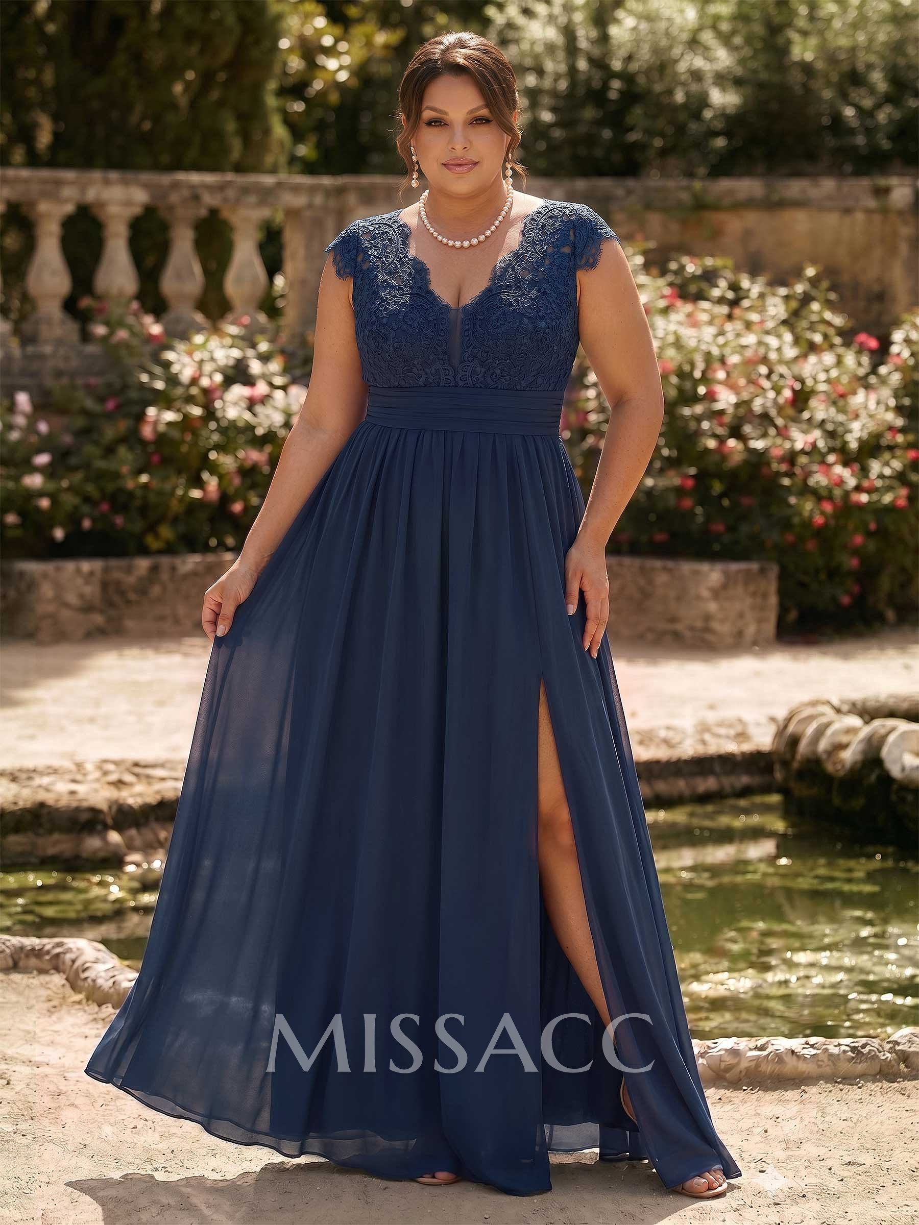 A-Line V-Neck Floor-Length Chiffon/Lace Mother Of The Bride Dresses With Lace/High Split A-Line V-Neck Floor-Length Chiffon/Lace Mother Of The Bride Dresses With Lace/High Split
