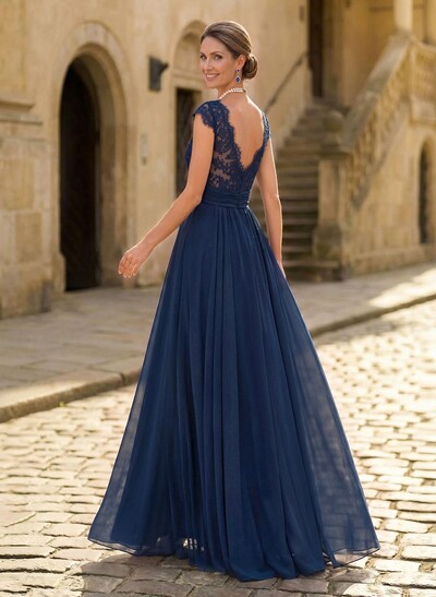 A-Line V-Neck Floor-Length Chiffon/Lace Mother Of The Bride Dresses With Lace/High Split