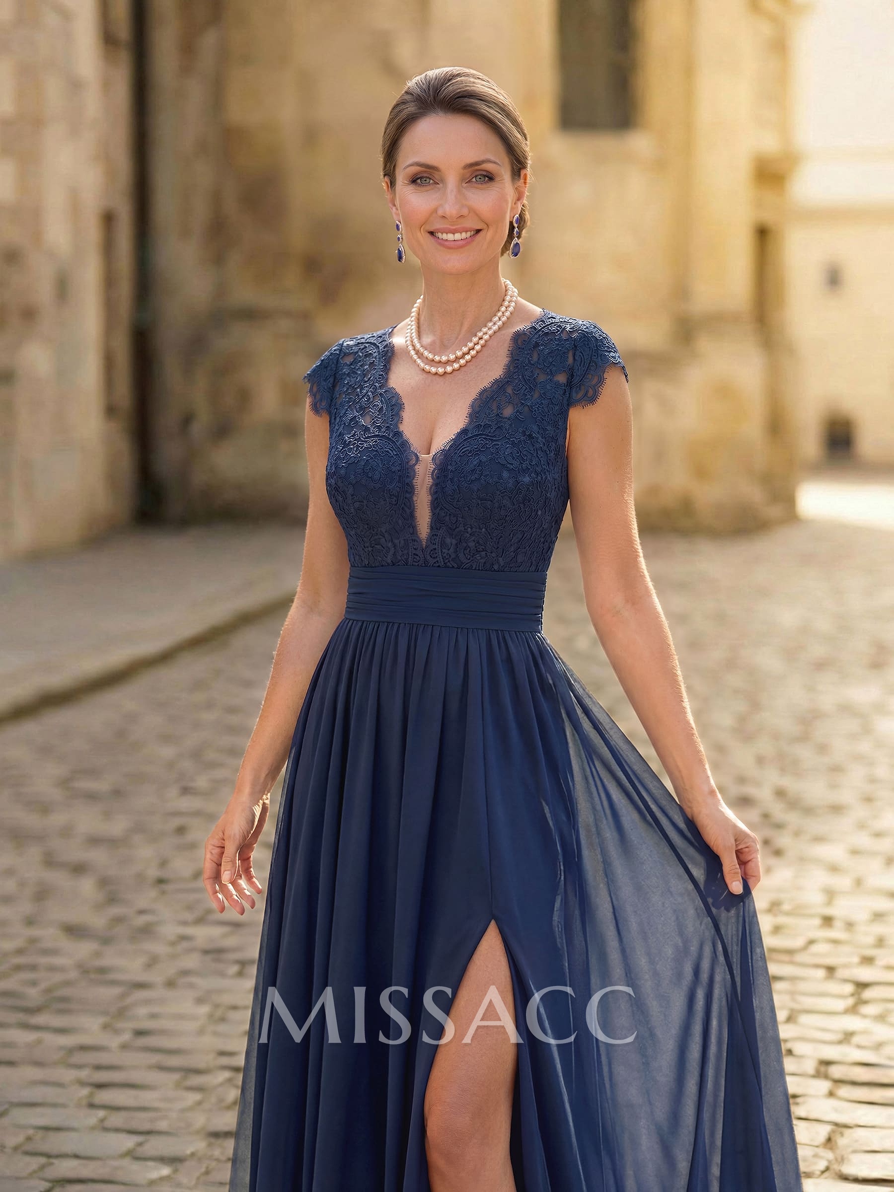 A-Line V-Neck Floor-Length Chiffon/Lace Mother Of The Bride Dresses With Lace/High Split A-Line V-Neck Floor-Length Chiffon/Lace Mother Of The Bride Dresses With Lace/High Split