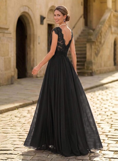 A-Line V-Neck Floor-Length Chiffon/Lace Mother Of The Bride Dresses With Lace/High Split