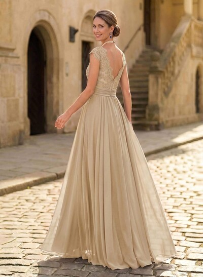 A-Line V-Neck Floor-Length Chiffon/Lace Mother Of The Bride Dresses With Lace/High Split