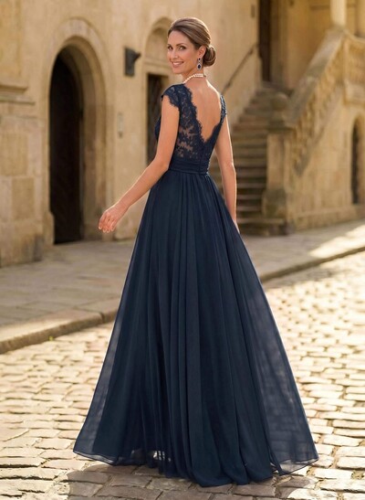 A-Line V-Neck Floor-Length Chiffon/Lace Mother Of The Bride Dresses With Lace/High Split