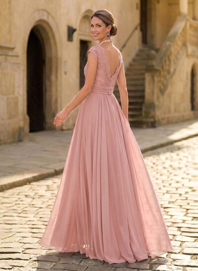 A-Line V-Neck Floor-Length Chiffon/Lace Mother Of The Bride Dresses With Lace/High Split