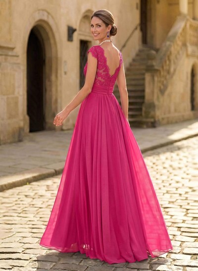 A-Line V-Neck Floor-Length Chiffon/Lace Mother Of The Bride Dresses With Lace/High Split