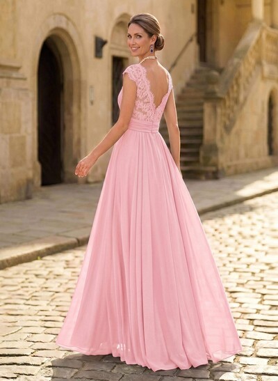 A-Line V-Neck Floor-Length Chiffon/Lace Mother Of The Bride Dresses With Lace/High Split