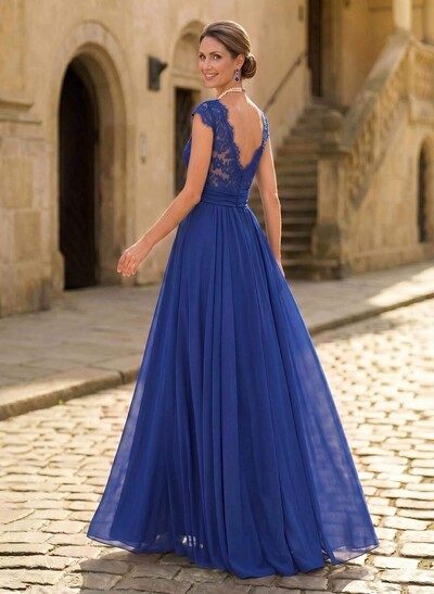 A-Line V-Neck Floor-Length Chiffon/Lace Mother Of The Bride Dresses With Lace/High Split