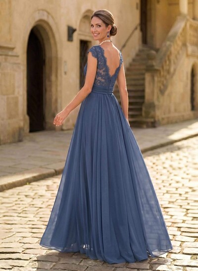 A-Line V-Neck Floor-Length Chiffon/Lace Mother Of The Bride Dresses With Lace/High Split