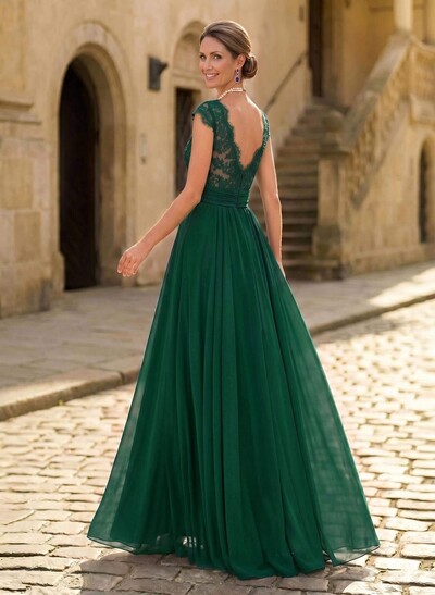 A-Line V-Neck Floor-Length Chiffon/Lace Mother Of The Bride Dresses With Lace/High Split