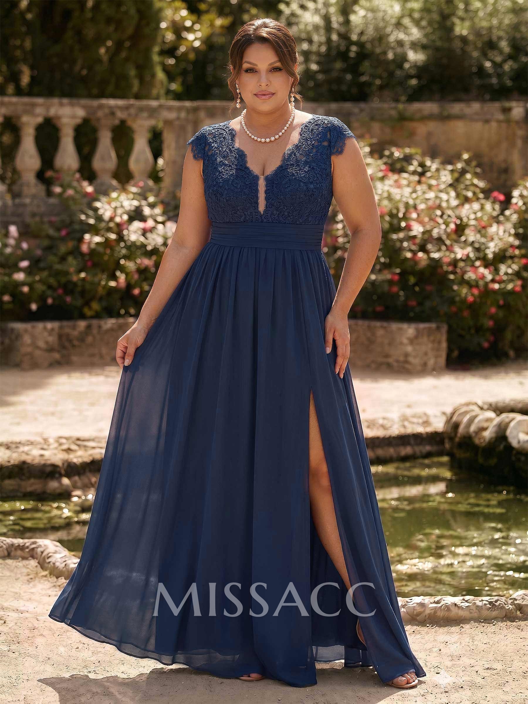 A-Line V-Neck Floor-Length Chiffon/Lace Mother Of The Bride Dresses With Lace/High Split A-Line V-Neck Floor-Length Chiffon/Lace Mother Of The Bride Dresses With Lace/High Split