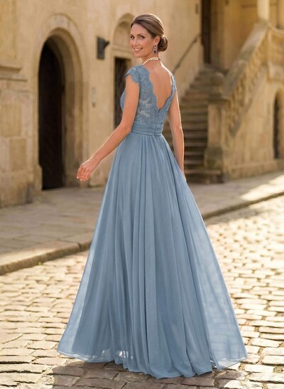 A-Line V-Neck Floor-Length Chiffon/Lace Mother Of The Bride Dresses With Lace/High Split