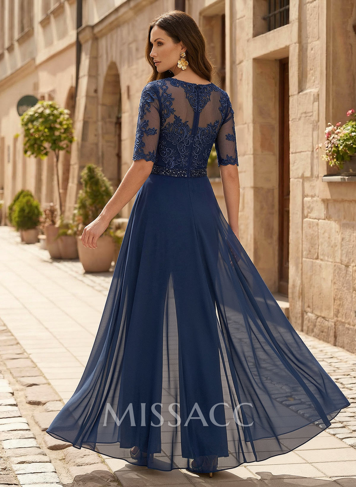 Jumpsuit/Pantsuit Scoop Neck 1/2 Sleeves Floor-Length Chiffon/Lace Mother Of The Bride Dresses With Beading/Lace Jumpsuit/Pantsuit Scoop Neck 1/2 Sleeves Floor-Length Chiffon/Lace Mother Of The Bride Dresses With Beading/Lace