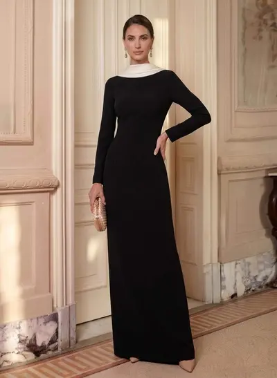 Sheath/Column High Neck Long Sleeves Floor-Length Satin/Elastic Satin Mother Of The Bride Dresses With Bow(s)/Back Hole