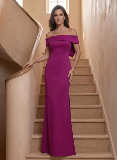 Sheath/Column Off-The-Shoulder Floor-Length Elastic Satin Mother Of The Bride Dresses With Bow(s)