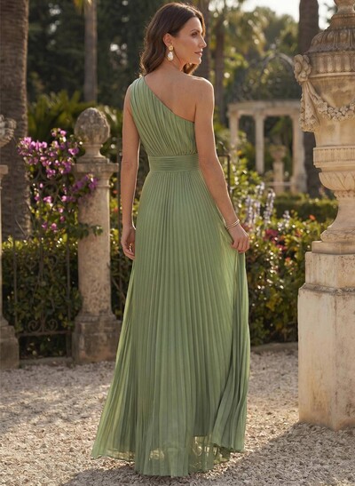 Sheath/Column One-Shoulder Sleeveless Floor-Length Chiffon Mother Of The Bride Dresses With Pleated