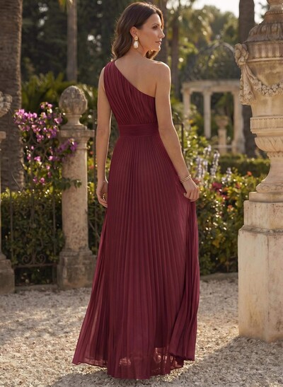 Sheath/Column One-Shoulder Sleeveless Floor-Length Chiffon Mother Of The Bride Dresses With Pleated