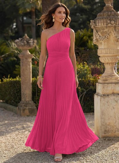 Sheath/Column One-Shoulder Sleeveless Floor-Length Chiffon Mother Of The Bride Dresses With Pleated