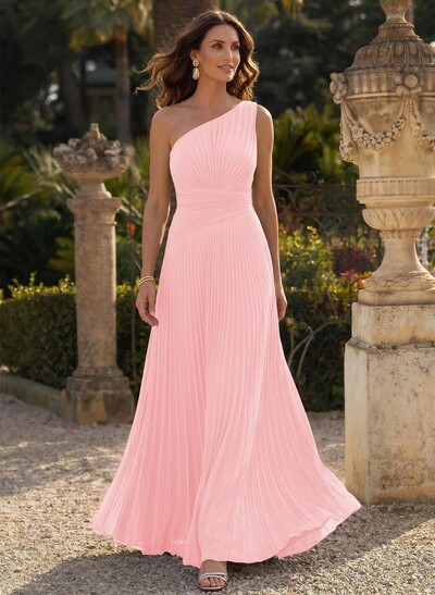Sheath/Column One-Shoulder Sleeveless Floor-Length Chiffon Mother Of The Bride Dresses With Pleated
